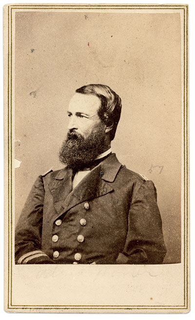 Rear Adm. David D. Porter preferred communicating at night with his subordinates, thanks to Coston’s rockets. Carte de visite by Mathew B. Brady of Washington, D.C. Tom Glass Collection.
