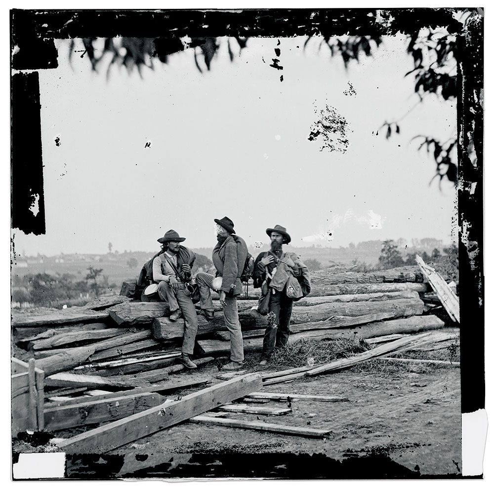 Twist on an iconic image: Adams County Historian Timothy H. Smith and the author believe the rails visible in this photograph may be representative of those used to construct the barricade. The scene is less than 100 yards from its likely location. Glass plate negative by Mathew B. Brady of Washington, D.C. Library of Congress.